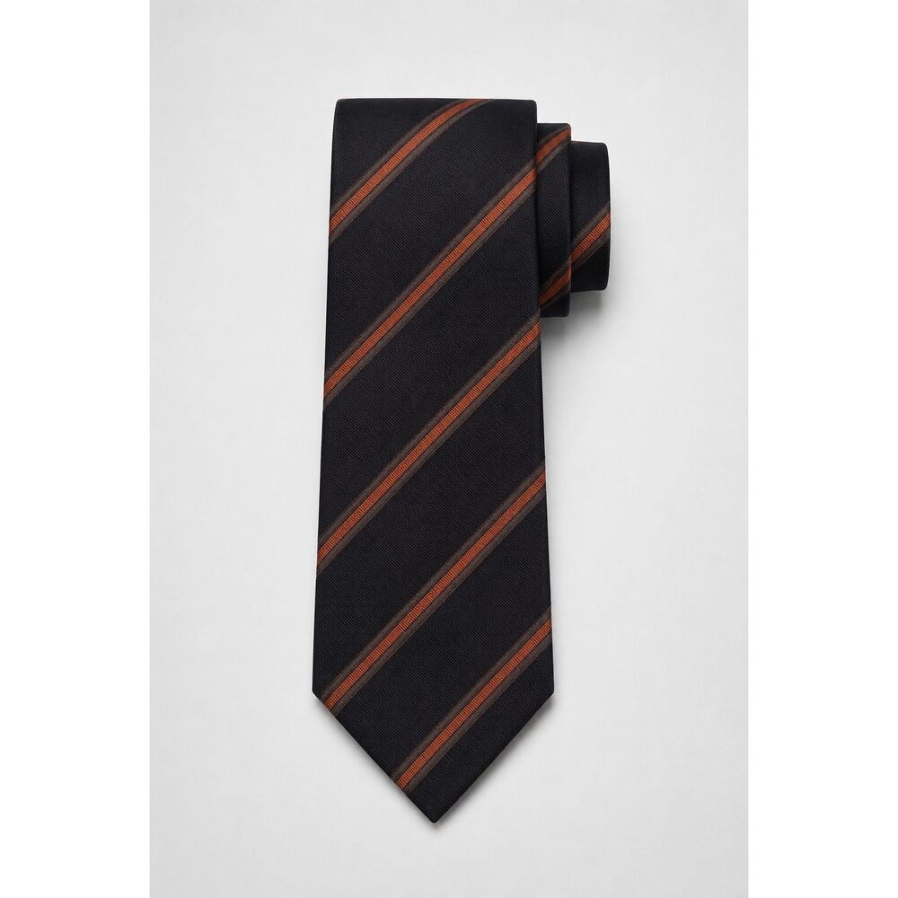 Kiton Napoli NWT 100% Silk Tie brown & Rust Striped Handmade Italy Luxury Neckti